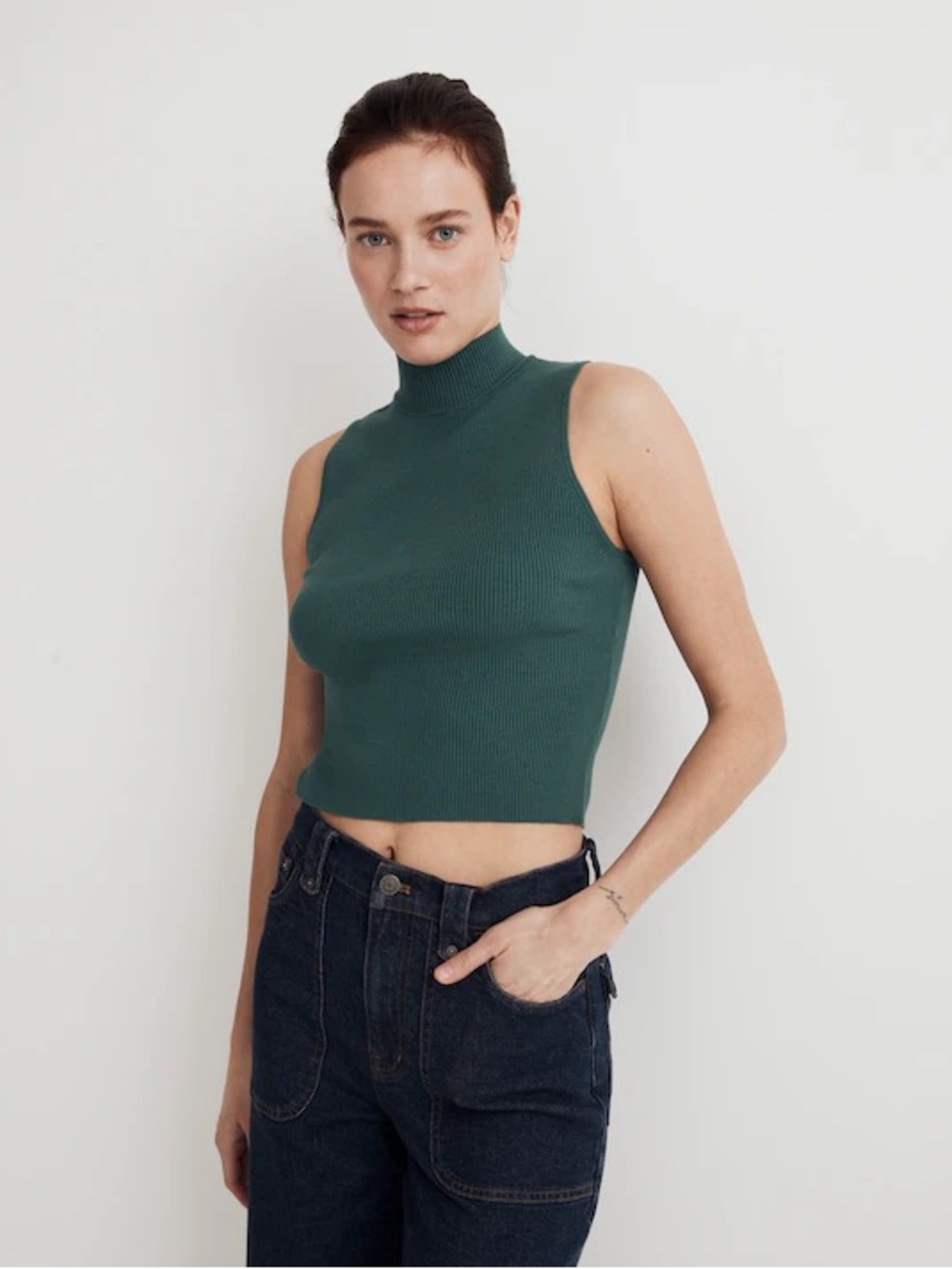 Madewell The Signature Knit Mockneck Sweater Tank in Spruce Green, Size XS